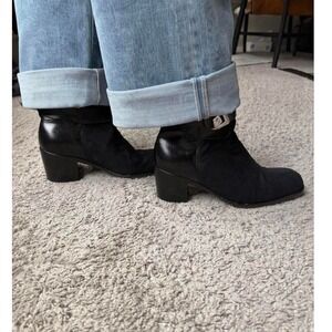 Vintage VIA SPIGA  boots leather/nylon Y2K 90s Black ankle boots